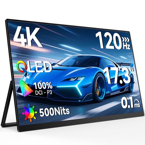 Newsoul 4K QLED Portable Monitor 120Hz Gaming Monitor, 100% DCI-P3 | 2000:1 Contrast | Fast IPS 0.1ms, Built-in Stand | VESA | Speaker, USB-C HDMI Portable Screen for Laptop, Phone, Game Console