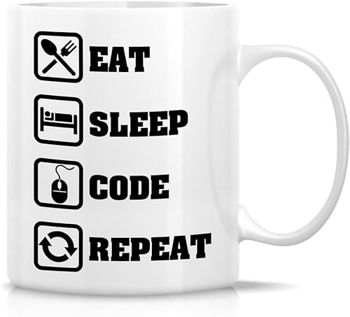 Funny Mug - Eat Sleep Code Repeat Programmer Software Engineer 11 Oz Ceramic Coffee Mugs - Funny, Sarcasm, Sarcastic, Inspirational Birthday Gifts for Friends, Coworkers, Siblings, dad, mom.