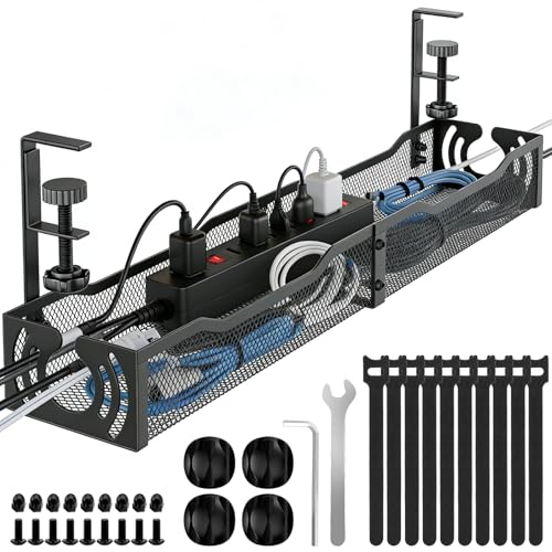 Cable Management, 25.3'' Under Desk Cable Management Tray No Drill