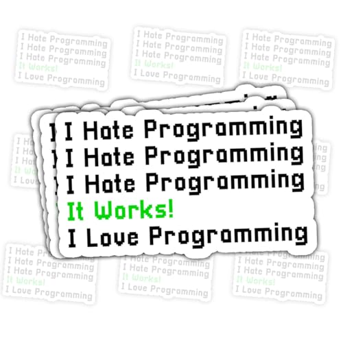 3 Pcs I Hate Programming It Works I Love Programming Stickers – Funny Tech Quote Decals for Programmers, Developers – Gifts for Software Engineers – for Laptop, Water Bottle, Tumbler – 3"x3"