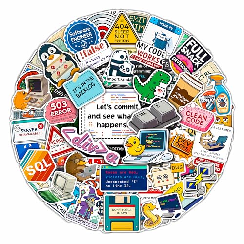 100Pcs Programming Stickers for Laptop, Water Bottles - Coding, Developer, Geeky Stickers Vinyl - Gifts for Computer Programmers, for Coders - Programming Party Supplies