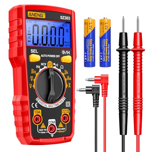 Digital Multimeter Tester, Volt Meter Measures AC/DC Current/Voltage NCV Diode and Continuity Resistance Frequency for Household Outlet, Automotive Battery Test (Red)