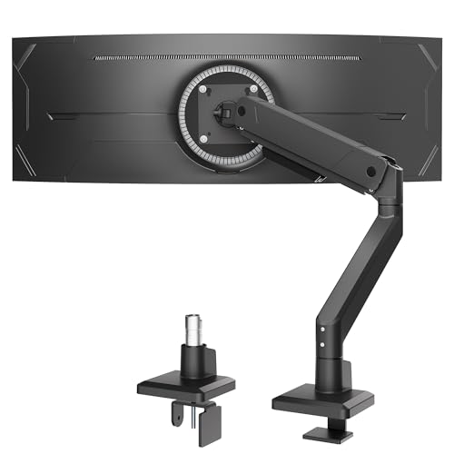 monTEK Single Monitor Arm for Max 45 Inch Ultrawide Screens Adjustable Monitor Desk Mount Holds 35 Lbs Cable Management with Clamp/Grommet Desk Mount, VESA 75/100mm, MA1007BK