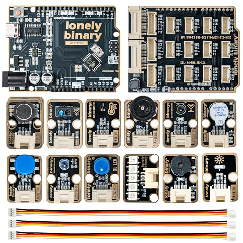 Lonely Binary TinkerBlock ATmega328P UNO R3 Starter Kit – 12 Plug-and-Play Sensor Modules, Extension Board, No Wiring Needed, Video Tutorials for Arduino IDE Beginners