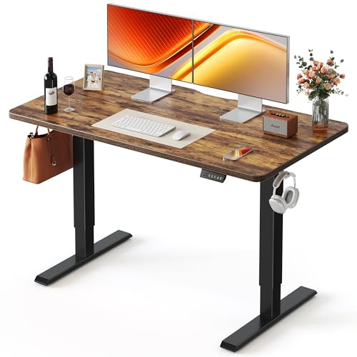 FEZIBO 48 x 24 Inchs Electric Standing Desk, Height Adjustable, Sit Stand Up, Computer Office Desk with Splice Board, Black Frame/Rustic Brown Top