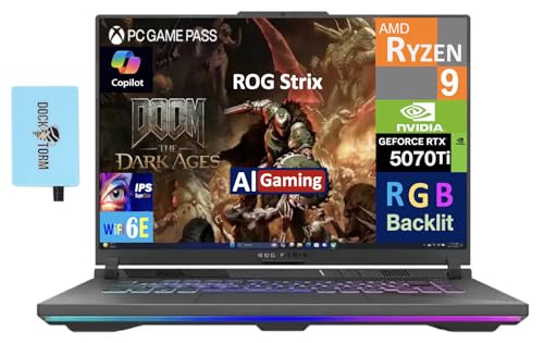 ASUS ROG Strix G16 G614 AI Gaming Laptop 16.0" 165Hz IPS WUXGA Display (AMD Ryzen 9 8940HX, GeForce RTX 5070 Ti 12GB, 64GB DDR5, 2TB PCIe SSD, RGB KB, Win 11 Pro) w/DKZ USB Hub - G614PR-G16.R95070TI