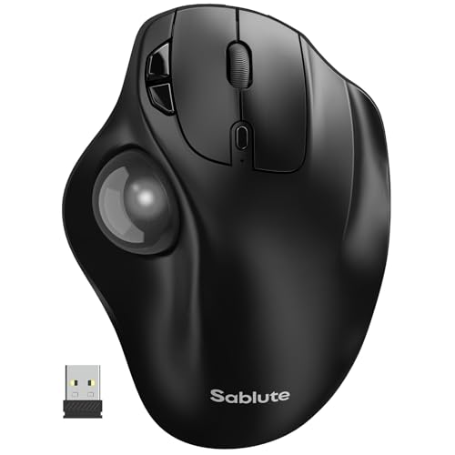 SABLUTE MAM2 Wireless Trackball Mouse with 5-Level DPI, Ergonomic Mouse 2.4G Plug-and-Play for 3 Devices (Bluetooth or USB Receiver), 500mAh Battery, Compatible with PC/Laptop/Mac/Windows-Grey Ball