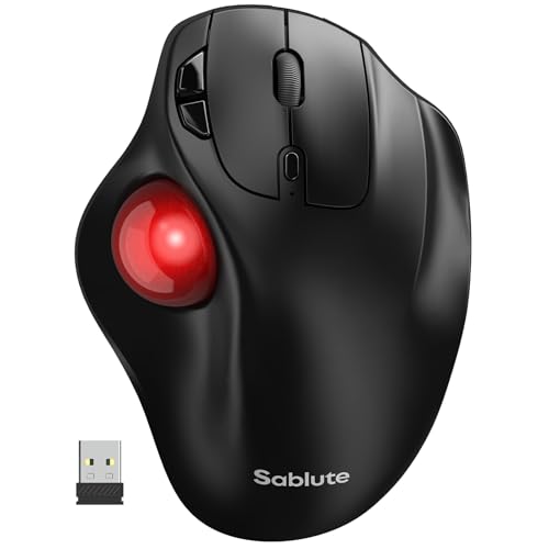 SABLUTE MAM2 Wireless Trackball Mouse, Rechargeable Ergonomic Mouse with Thumb Control for 3 Devices (Bluetooth and USB), 5-Level DPI, Silent Click, Compatible PC Laptop Mac iPad, Easy Clean