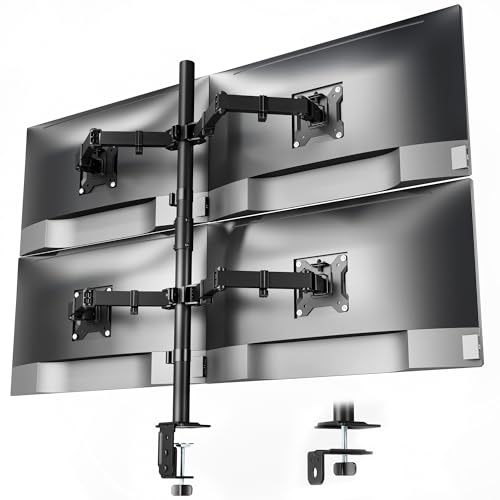 monTEK Quad Monitor Stand Mount, Fully Adjustable Desk Mount for 4 Screen up to 17”-32” and 22lbs Capacity Each Arm, Stable Monitor Arm with C Clamp and Grommet Base, VESA 75x75mm/100x100mm