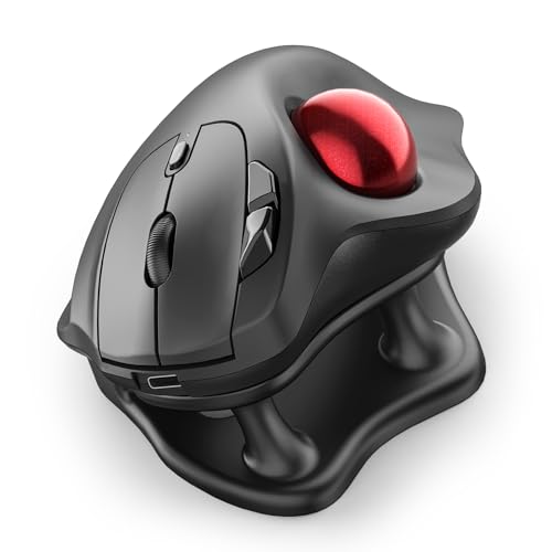 Nulea M511 Wireless Trackball Mouse, Rechargeable Ergonomic Thumb-Control Mouse with Tilt Stand, Smooth & Precision Tracking, 3 Device Connection (Bluetooth or USB Receiver), for PC/Mac/Laptop-Red
