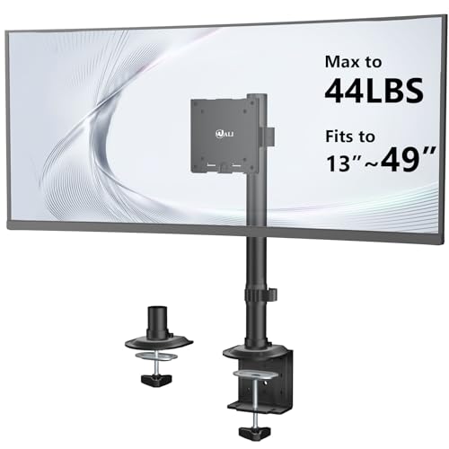 WALI Heavy Duty Single Monitor Arm Desk Mount for 13-49 Inch Screens, Ultrawide Monitor Stand with Full Motion Tilt, Swivel, Rotation, Holds up to 44 lbs, C-Clamp Mount for VESA 75/100mm,(M001S)