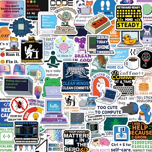 Yqskt 200PCS Programming Stickers, Vinyl Coding Stickers for Developers Programmers Engineers Geeks, Tech Sticker Pack for Laptop Water Bottle, Computer Science Gift