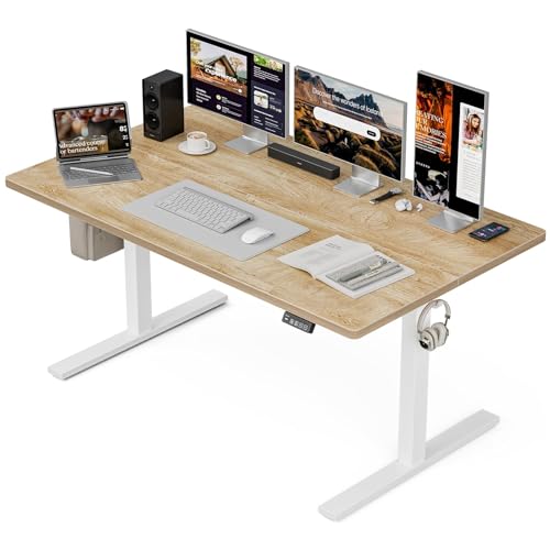 Grandder 55x32 Extra-Deep Electric Standing Desk, Wide Desktop Fits 49" Ultrawide Monitor+Dual Screens, 176 lbs Capacity, 2 Memory Presets, Anti Collision, Computer Desk for Home Office & Gaming, Oak