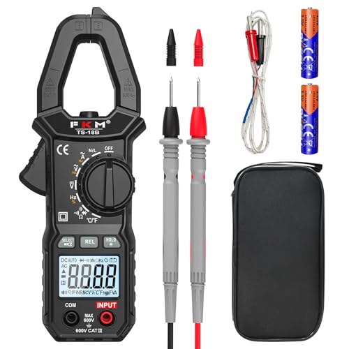 FKM Digital Clamp Meter Multimeter Tester TRMS 6000 Counts Auto-ranging Amp Voltage Tester,for AC Current,AC/DC Voltage,NCV Detection,Resistance,Capacitance,Continuity,Hz/Duty Cycle,Diode,Temp Test