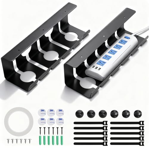 2 Pack Under Desk Cable Management Tray, 16.5" L x 4.7" W x 4.3" H, Wire Organizer for Power Strip, Tape Mount or Screw Mount, Easy Install Cord Raceway for Desk & Home