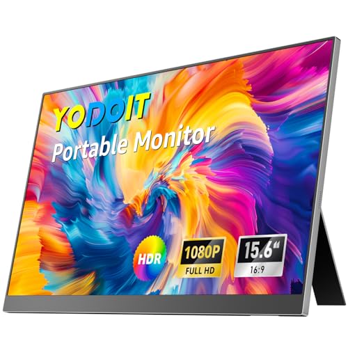 Yodoit Portable Monitor for Laptop, 15.6" 1920×1080 FHD IPS Travel Screen Display with Built-in Adjustable Stand Dual Speakers for MacBook PC Xbox (Black)