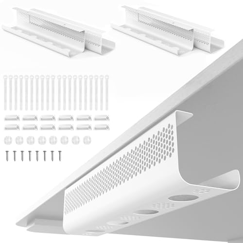 KHAMAL Cable Management Under Desk 52PCS - Cable Management Tray Kit Ventilated Hexagonal Design with Cable Clips, Wire Ties, Cord Holder & Screws for Office, Home - 4 White Sets