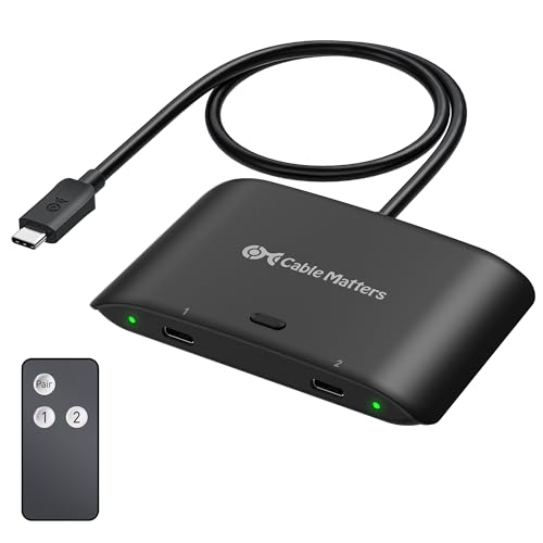 Cable Matters 20Gbps USB C KVM Switch for 2 Computers, Up to 8K@30Hz on Windows, 4K@60Hz on macOS, 140W PD, for Sharing a USB-C/Thunderbolt 4 Monitor or Dock (Not Work with Captive Cable Docks), Black