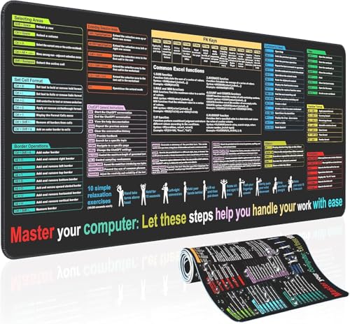 Large Excel Shortcut Desk Pad (31.5" x 11.8") Waterproof Extended Mouse Pad with Computer Keyboard Shortcuts, Non-Slip Rubber Base, Office Desk Mat for Students, Analysts & Programmers