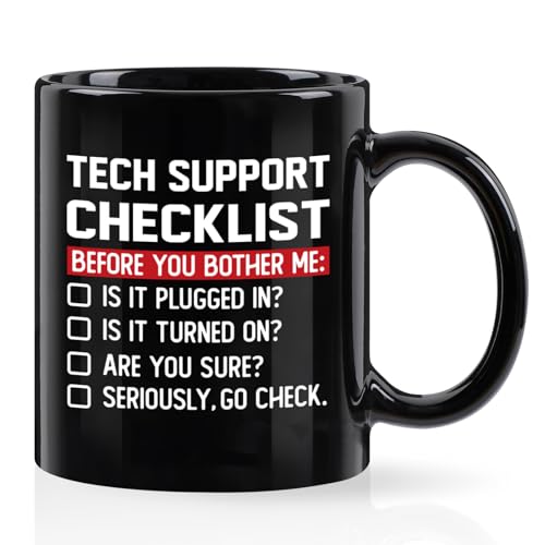 YHRJWN Tech Support Gifts Checklist Mug, Christmas Gifts for IT Tech Guys, Technicians, Programmers, Funny Gift for IT Lovers, Engineers - Computer Geek Novelty Cup Coffee Mug 11 Oz