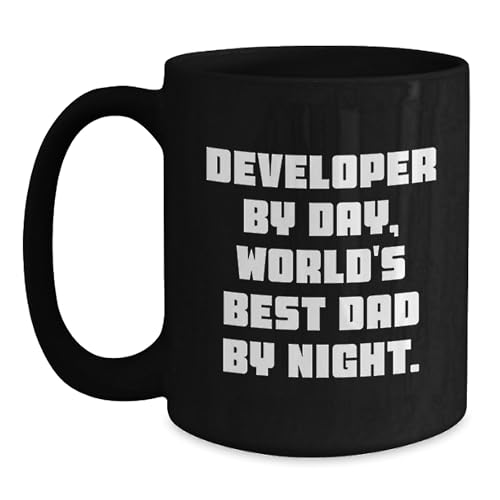 Funny Developer Gifts for Men, Graduation Unique Gifts from Dad, Black Coffee Mug - Developer By Day, World's Best Dad By Night.