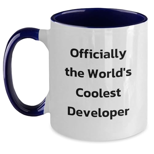 Funny Developer Gifts, 'Officially The World's Coolest Developer' Two Tone Coffee Mugs, Birthday Unique Gifts from Friends to Coworkers