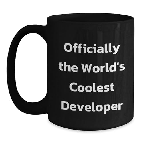 Funny Developer Gifts from Friends - 'Officially The World's Coolest Developer' Black Coffee Mug for Birthday, Unique Gifts for Men, Women, Coworkers, Family