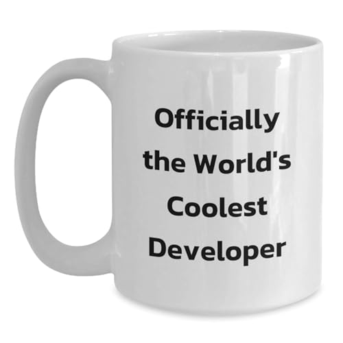 Funny Developer Gifts for Him, Officially The World's Coolest White Coffee Mug, Birthday Unique Gifts from Friends, Coworkers, Family