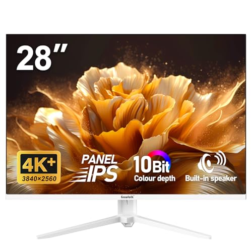 Gawfolk 28 inch UHD 4K Computer Monitor, IPS Ultra HD (3840×2560p) Screen, 3:2, 10Bit, 1.07 Billion Colours, 128% sRGB, Built-in Speakers, 178° Wide Viewing Angle DisplayPort, HDMI, White