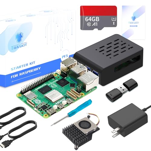 TRASKIT Starter Kit for Raspberry Pi 5 8GB RAM, 64GB SD Card pre-Loaded with 64-bit Raspberry Pi OS