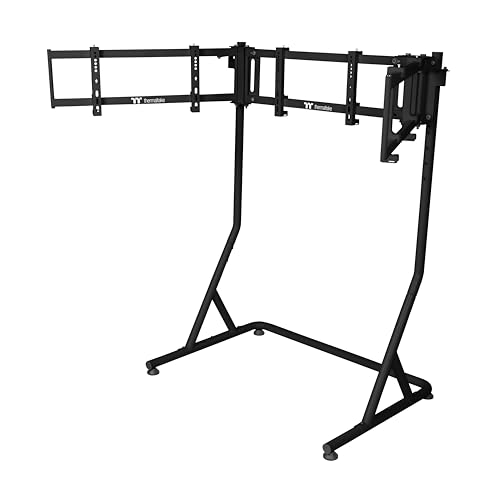 Thermaltake Triple Monitor Stand Pro; Up to (x3) 32" Curve or 34" Flat; Powder Coated Steel; 920mm-1120mm Height Range; VESA Mounting; Racing Simulator Compatible; Black; GSC-MSP-MDSLBB-01