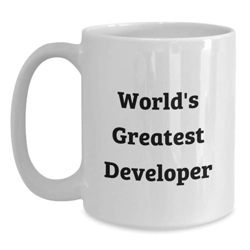 Funny Developer Quote White Coffee Mugs, Gifts from Friends for Developer on Christmas Unique Presents, World's Greatest Developer Mug, White Ceramic, Microwave and Dishwasher Safe