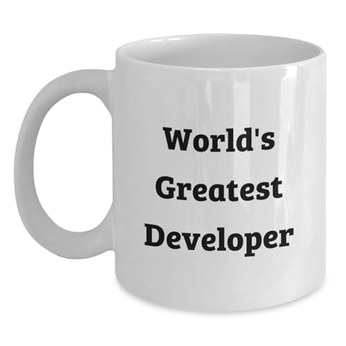 Funny Developer Quote White Coffee Mugs, Gifts from Friends for Developer on Christmas Unique Presents, World's Greatest Developer Mug, White Ceramic, Microwave and Dishwasher Safe