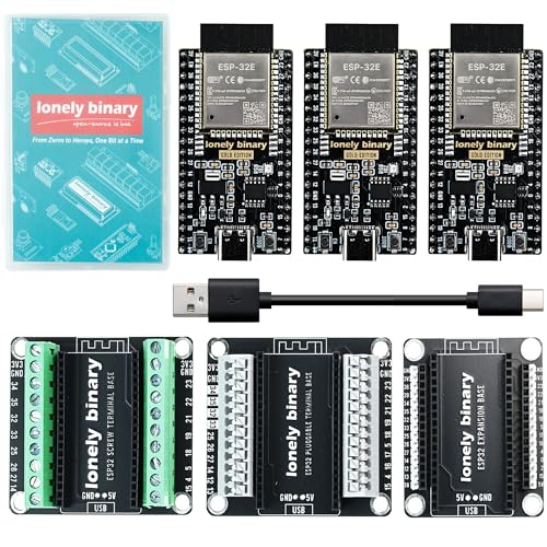 Lonely Binary 3-Pack ESP32 Gold Edition Kit WiFi Bluetooth Dual-Core MCU with Breakout Boards (Screw/Non-Screw Expansion Board) Tutorials -Type-C ESP32 Prototyping Kit Compatible with Arduino IDE