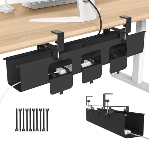 Nyoria Under Desk Cable Management Tray, 36” Cord Organizer for Desk Clamp Mount, Heavy Duty Fabric Wire Management for Office Home
