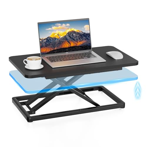 23.6" Standing Desk Converter with Stepless Adjustment, Ergonomic Sit Stand Riser for Laptop & Keyboard, Gas Spring Stand Up Desk Riser, Basic Single Platform Riser for Home Office, Black