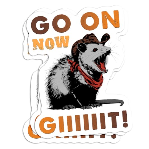 (3Pcs) 3 Inch Go On Now Git Vintage Cowboy Opossum Sticker, Vintage Western Opossum Vinyl Decal Stickes for Tumbler Laptop Water Bottles Phone