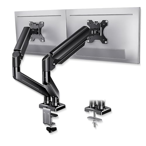 Vyntera Dual Monitor Arm Desk Mount – Adjustable Gas Spring Monitor Stand for 13”–34” Screens, Full Motion Swivel, Tilt & Rotation, Heavy Duty VESA Mount for Gaming, Programming, and Office Setup