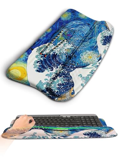 KUOSGM Ergonomic Wave Wrist Rest with Keyboard Stand, Cushioned Palm Rest, Comfortable Integrated Memory Foam for Natural Typing and Relieve Wrist Pain, Starry Night Waves