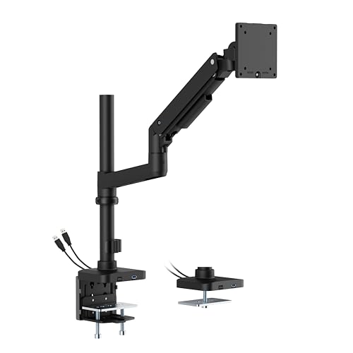 Mount-It! Heavy Duty Monitor Desk Mount with Pole and Gas Spring Arm for 49” & Ultrawide Monitors, Full Motion Holds 44 lbs | Tilt, Swivel & Rotate | VESA 75 & 100 | Clamp & Grommet Base