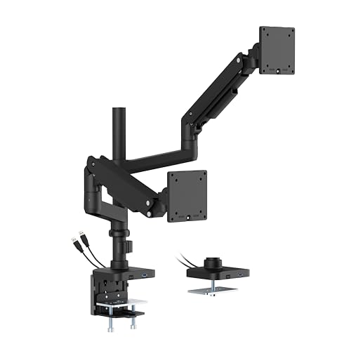 Mount-It! Proflex Series - Heavy Duty Dual Monitor Arm up to 35 and 49", 44 lbs Screens, 75x75 100x100 VESA Desk Mount for 2 Widescreen Curved Monitors, Stackable Gas Spring Arms, Clamp, Grommet