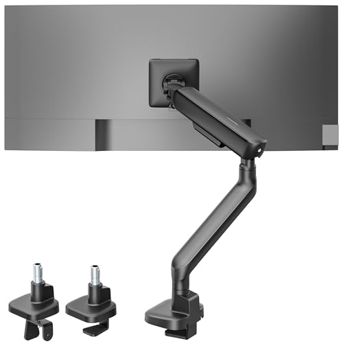 monTEK Single Monitor Arm, Mechanical Spring Monitor Arm for 17-40" Ultrawide Screens, Adjustable Monitors Desk Mount Holds up to 24.2 lbs with C Clamp/Grommet Desk Mount, VESA 75/100mm, MA1011BK