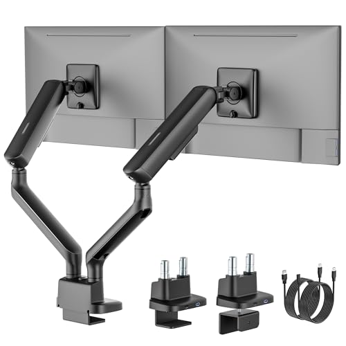 monTEK Dual Monitor Arm with USB, Mechanical Spring Monitor Arm for 17-35" Screens, Adjustable Monitor Desk Mount Each Holds up to 24.2 lbs with C Clamp/Grommet Desk Mount, VESA 75/100mm, MA1011UCBK-D