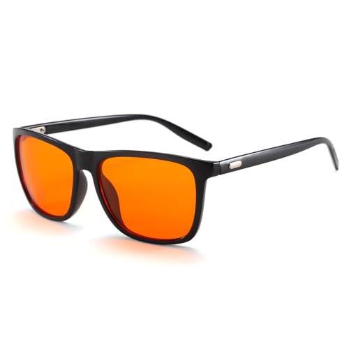 LJCZKA Orange Blue Light Blocking Glasses for Sleep Orange Lens Glasses Anti Glare Computer Gaming Eyeglasses Women Men (Black)