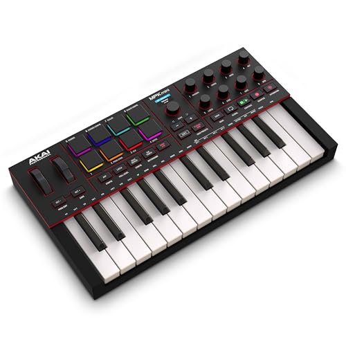 Akai Professional MPK Mini IV 25-Key USB-C MIDI Keyboard Controller, Black | Velocity-Sensitive Mini Keys, 8 MPC Pads, 360° Knobs, Chord and Scale Mode, for Beat Makers, Music Production