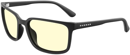 GUNNAR Optiks Mammoth Computer Glasses, Gaming, Onyx, Blue Light Blocking, 61mm Lens Width, X-tra Wide, Rectangular, Precision Engineered Polymer, Amber Lens