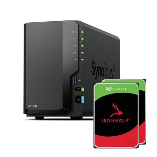 Synology DS225+ 2-Bay Diskstation NAS (Intel Celeron J4125 Quad-Core, 2 GB Non-ECC DDR4 SODIMM 1 x 2,5 GbE und 1 x 1 GbE RJ-45 LAN-Port) 8TB Bundle with 2X 4TB Seagate Ironwolf