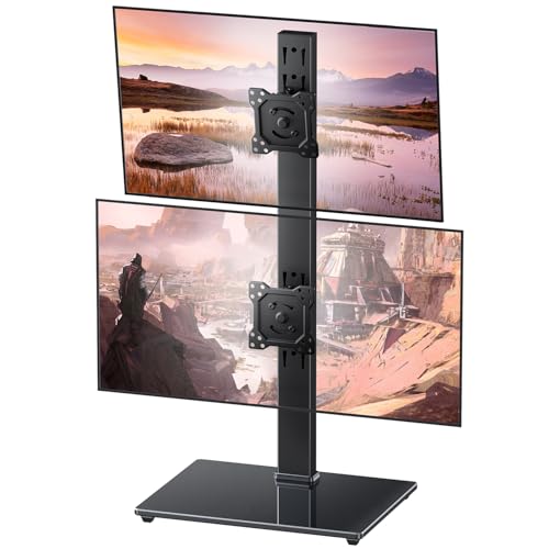 Dual Monitor Stand, FreeStanding Desk Stand for Two 13-32 inch Screens, Vertical Monitor Riser with Swivel, Tilt, Rotation, 4 Height Options, Holds One (1) Screen Up to 77Lbs, VESA 75x75mm/100x100mm