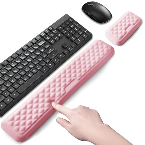 Keyboard Wrist Rest Mouse Wrist Support, Memory Foam Wrist Rest Pad for Computer Laptop, Ergonomic Wrist Cushion Support for Typing Pain Relief, Gaming Home Office, Pink