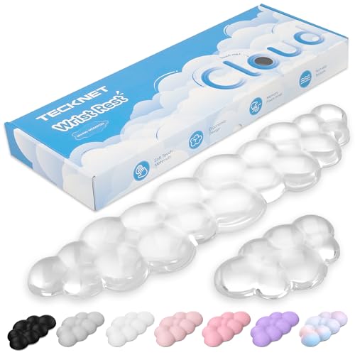 TECKNET Gel Cloud Wrist Rest Set, Cloud Wrist Rest with Non-Slip Base, Clear Wrist Pad for Keyboard with Mouse Wrist Rest for Computer Laptop Office Gaming and Pain Relief, Transparent